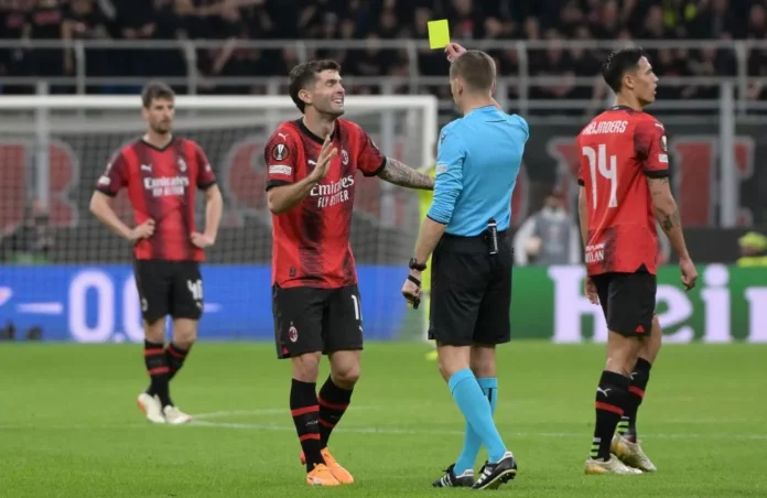 Milan-Roma: Clement Turpin, Christian Pulisic, Tijjani Reijnders (Photo Credit: Agenzia Fotogramma)