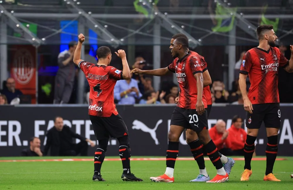 Milan: Ismael Bennacer, Pierre Kalulu, Malick Thiaw, Olivier Giroud (Photo via AC Milan)