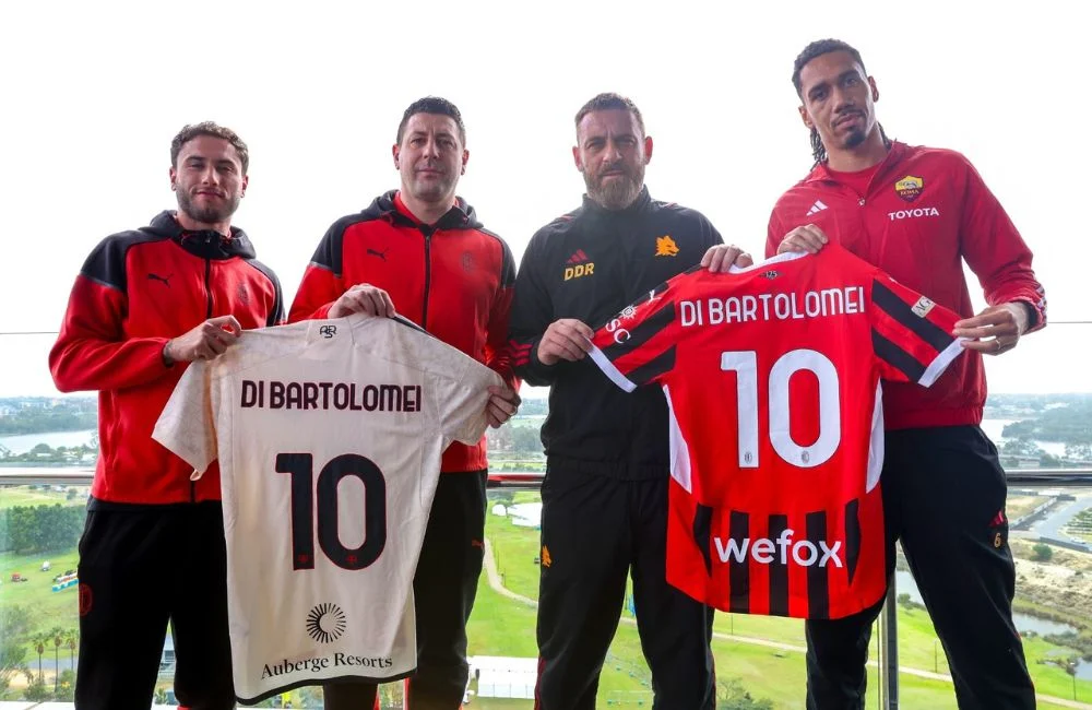 Milan-Roma in Australia per l'amichevole dedicata ad Agostino Di Bartolomei: Davide Calabria, Daniele Bonera, Daniele De Rossi, Chris Smalling (Photo via AC Milan)