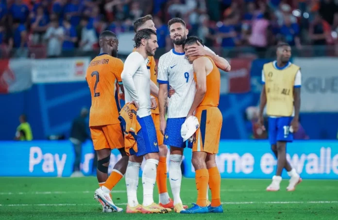 Olanda-Francia: Tijjani Reijnders, Theo Hernandez, Olivier Giroud (Photo Credit: Agenzia Fotogramma)