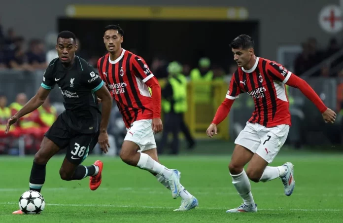 Milan-Liverpool: Ryan Gravenberch, Tijjani Reijnders, Alvaro Morata (Photo Credit: Agenzia Fotogramma)