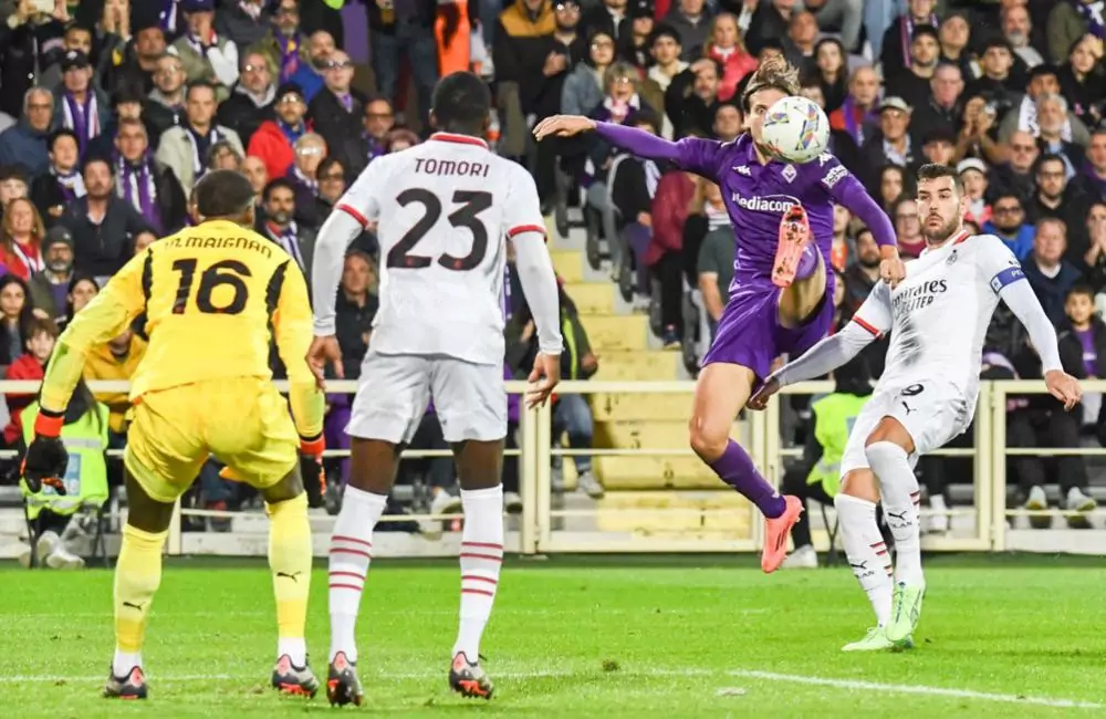 Fiorentina-Milan: Andrea Colpani, Theo Hernandez, Mike Maignan, Fikayo Tomori (Photo Credit: Agenzia Fotogramma)